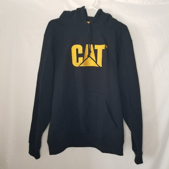 CAT Hoodie Men L Black Hooded Pullover Sweatshirt Jacket Caterpillar Work Pocket - Picture 1 of 12